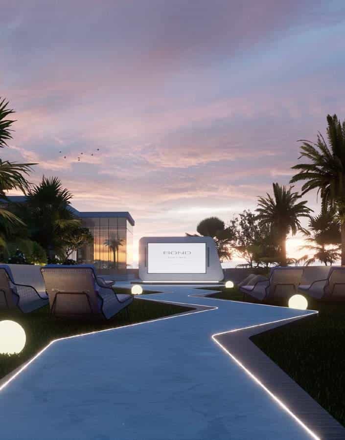 Outdoor Cinema With Cozy Bean-Bag Seating Area