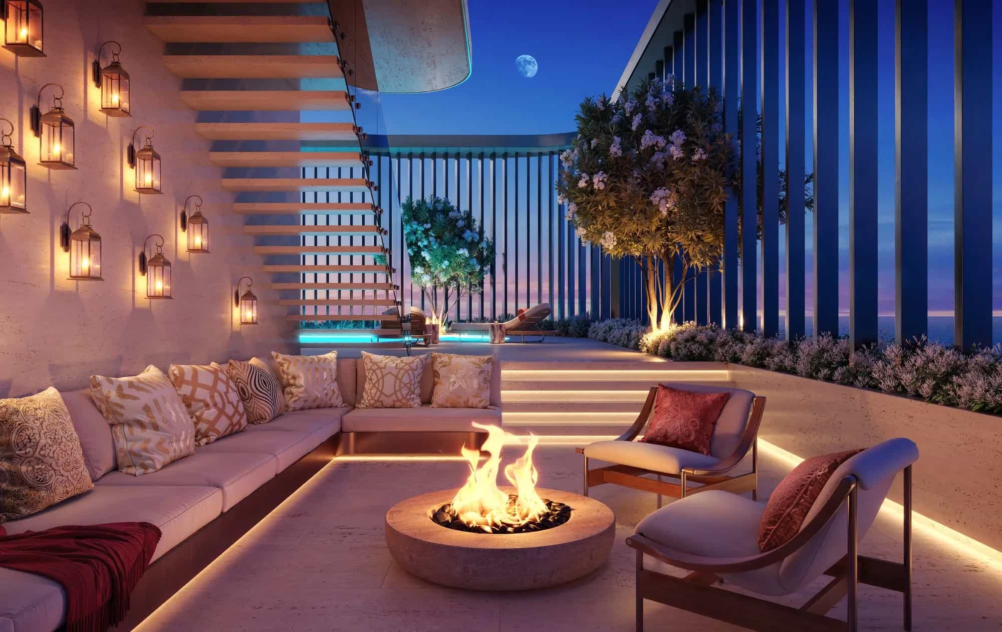 Sunken Seating with Fireplace